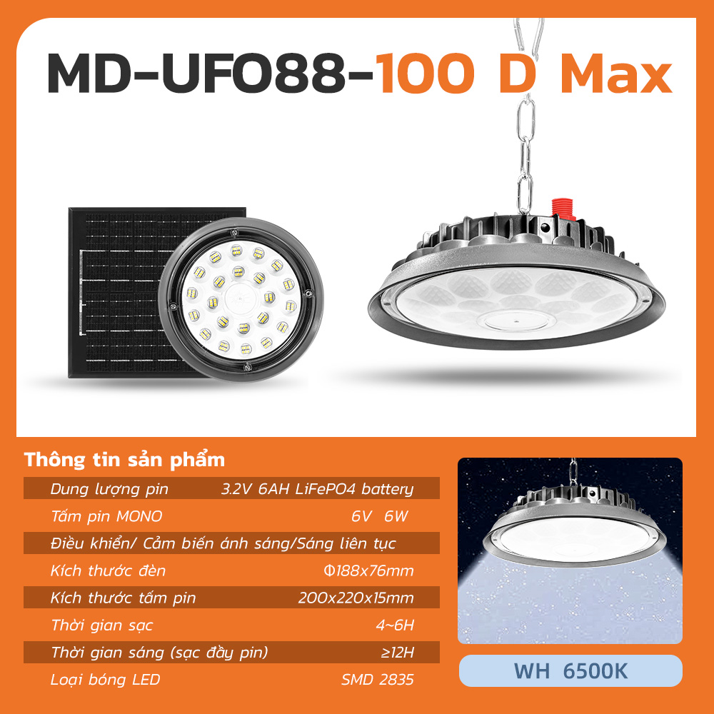 Đèn UFO Năng Lượng Mặt Trời Chống Chói MODI SOLAR Phiên Bản Nâng Cấp Ánh Sáng Trắng Độ Sáng Cao