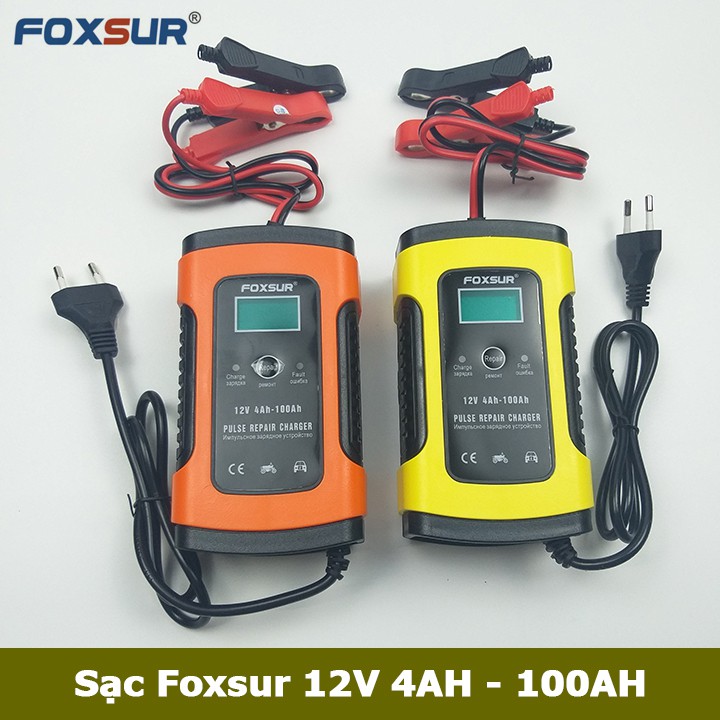 Sạc bình ắc quy 12V 4Ah - 100Ah FOXSUR tự ngắt khi đầy chức năng bảo dưỡng phục hồi ắc quy