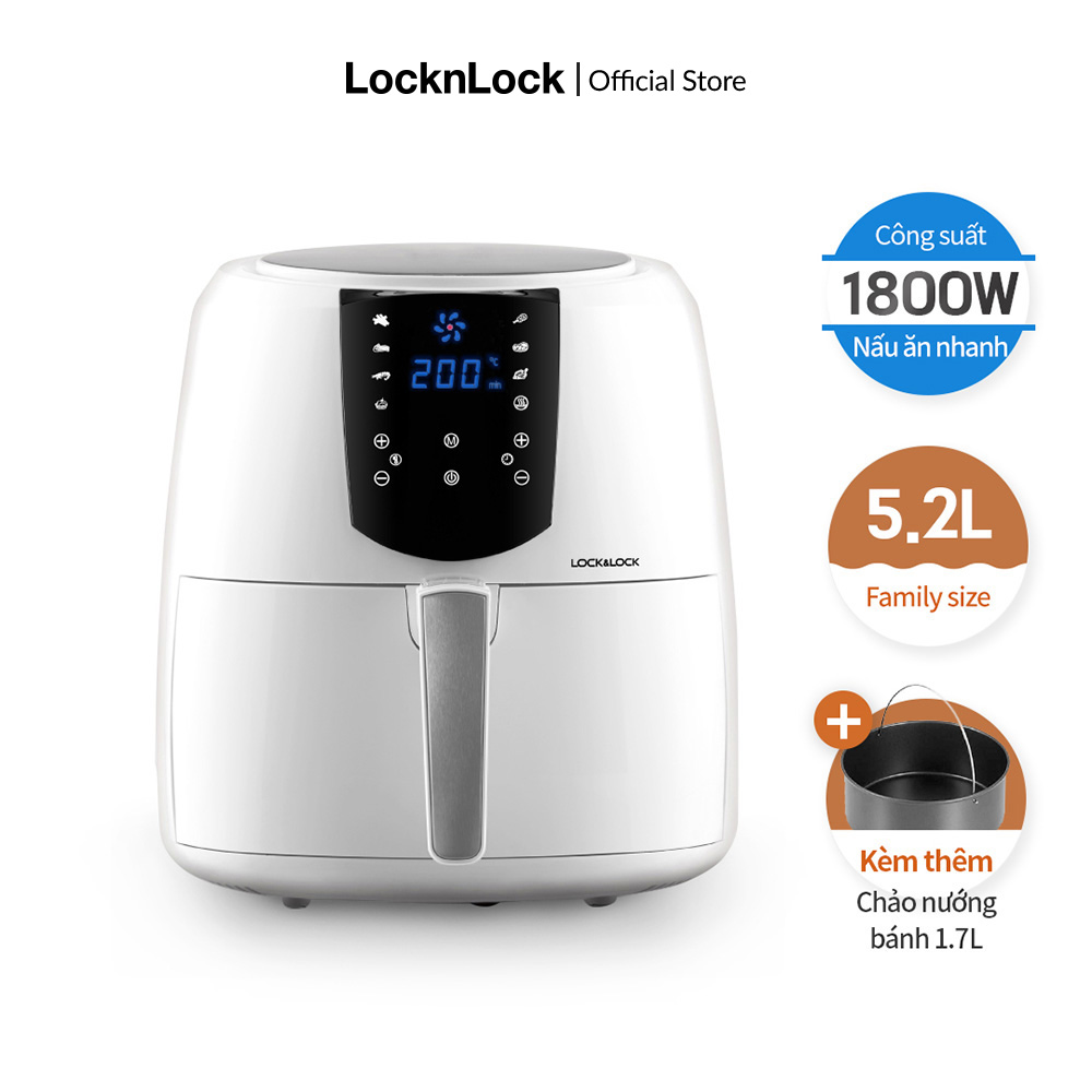 EJF357 - Nồi chiên không dầu Lock&Lock 5.2L - Cảm ứng 7 chế độ nấu Tỏa nhiệt đối lưu Tặng khay bánh 
