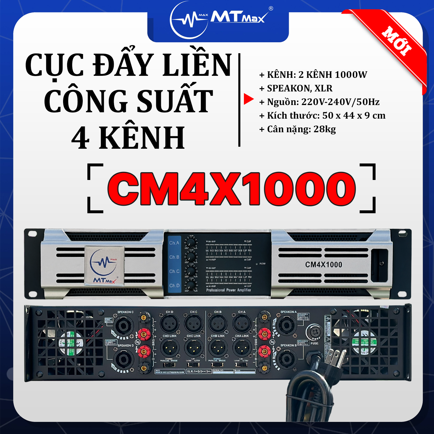 Cục Đẩy Liền Công Suất CM4X1000 - 4 Kênh 64 Sò 16 Tụ Biến Áp Xuyến Công Suất 1000W X 1 Kênh Chơi Đượ