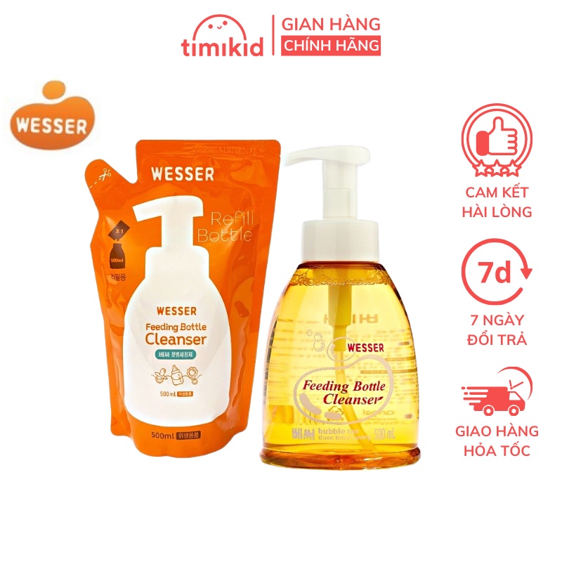 Nước Rửa Bình Sữa Wesser Mẫu Mới- Chai 500Ml/ Túi 500Ml (Nhập Khẩu Hàn Quốc)