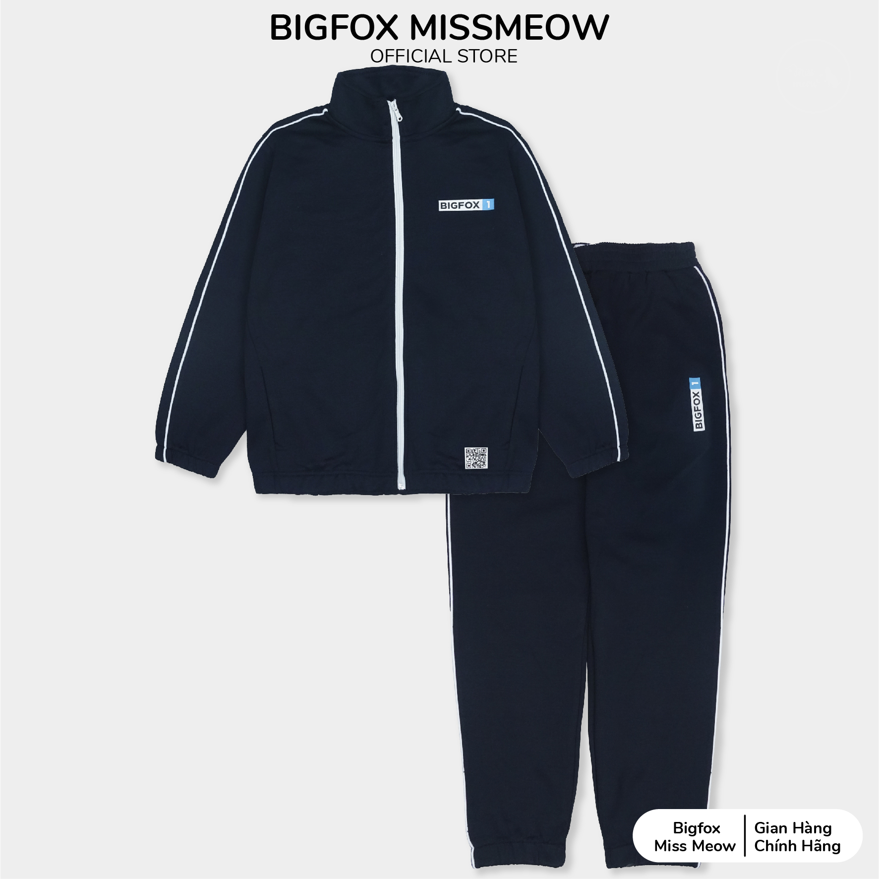 Bộ đồ thể thao thu đông cho bé trai Bigfox Miss Meow size đại màu xanh than và tàn cho trẻ em 7-15 t