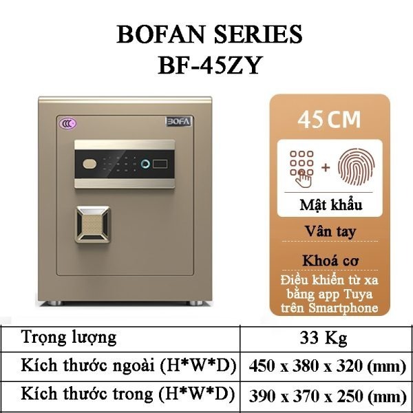 Két sắt thông minh BOFA BF-30ZY - Mini, xám, thép carbon cao cấp, đa phương thức bảo mật