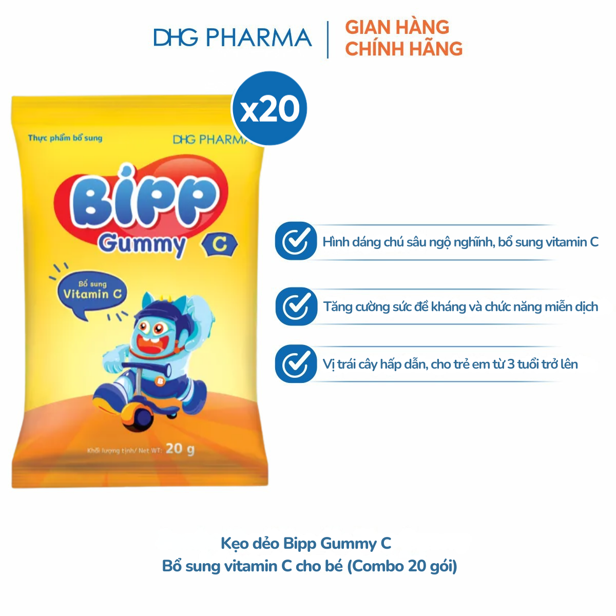 Combo 20 gói Kẹo dẻo Bipp Gummy bổ sung Viatamin C cho bé