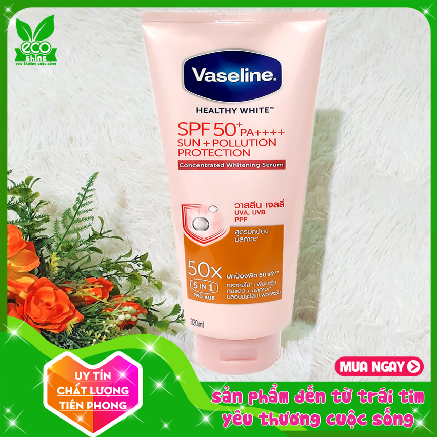 Sữa Dưỡng Thể Vaseline 50X Thái Lan Trắng Da Toàn Thân 50X Spf 50++ (Bản Mới 320Ml Ecoshine) Chỉ Số Chống Nắng Siêu Cao Sản Phẩm Là Hàng Nội Địa Thái Lan