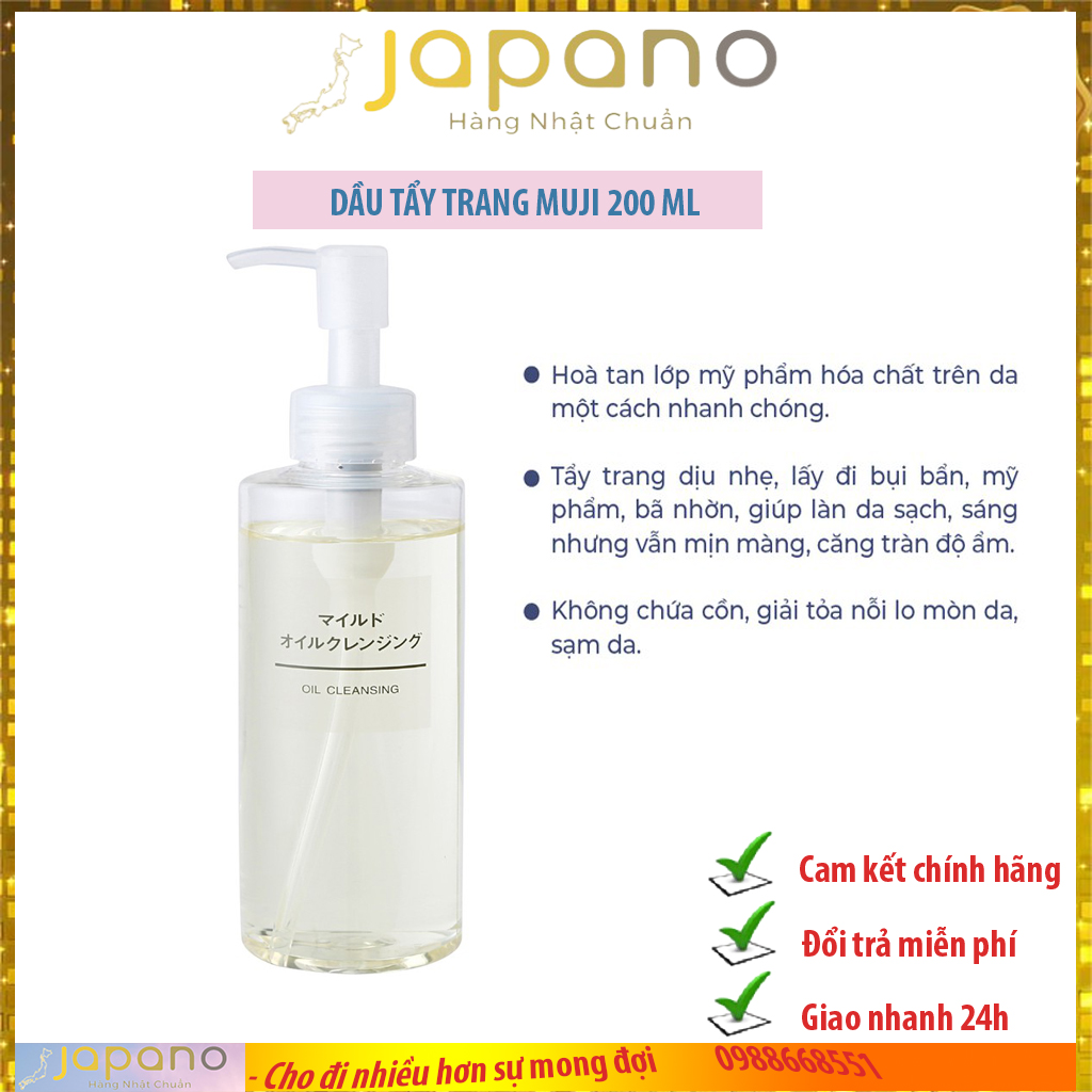 Dầu tẩy trang Muji Oil Cleansing Nhật Bản không chứa cồn an toàn với mọi loại da  200ml - Japano