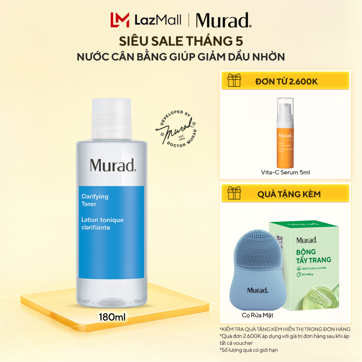 Nước cân bằng giúp giảm dầu nhờn Murad Clarifying Toner 180ml