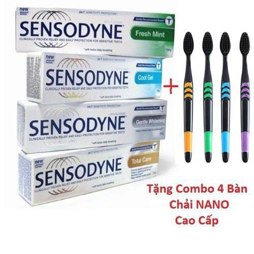 COMBO 6 Tuýt Kem đánh răng sensodyne chống ê buốt thái lan tặng 4 bàn chải NaNo CAO CẤP