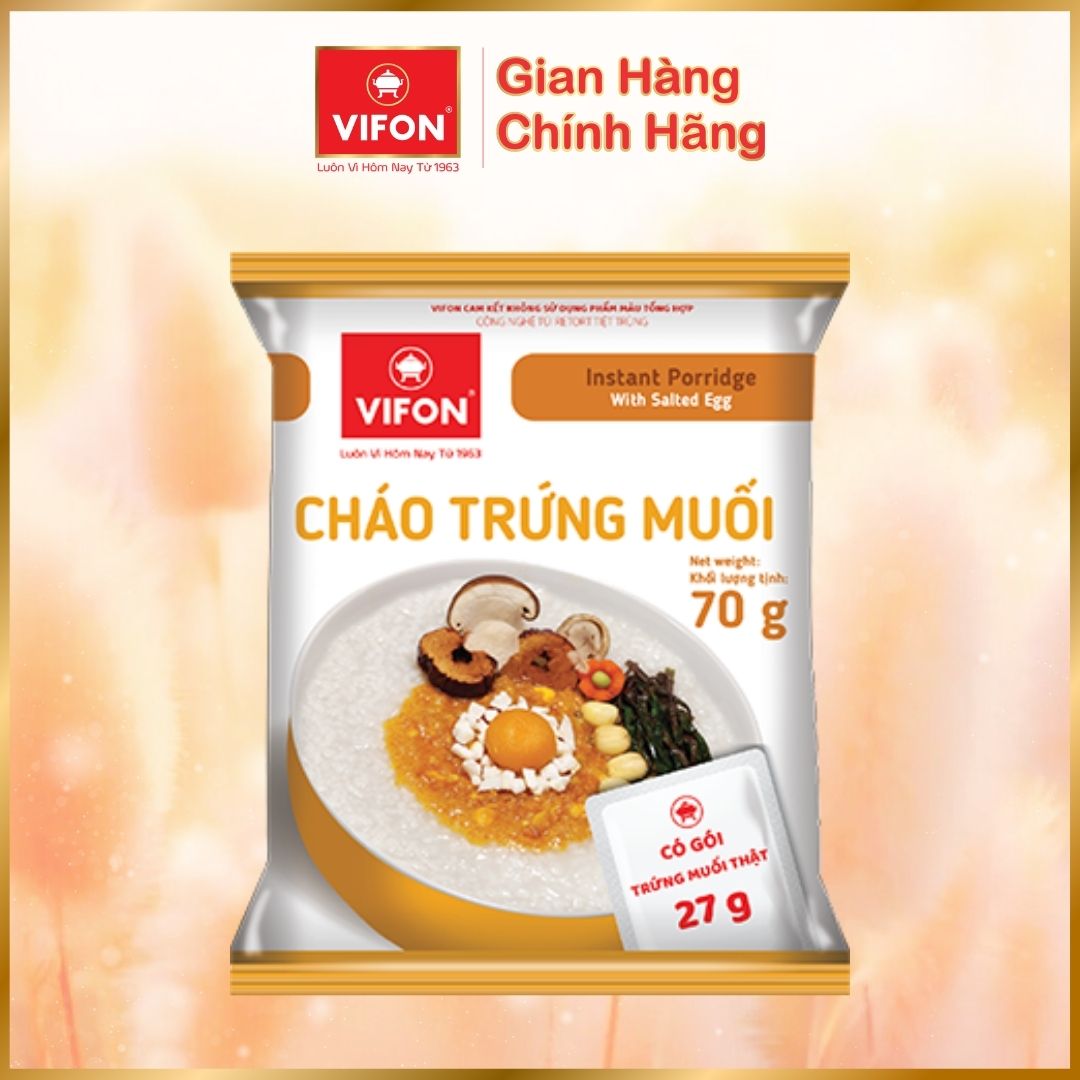 [VOUCHER đến 80K]-Cháo Thịt Gà/ Thịt Bằm/ Cháo Sườn/ Nấm Đông Cô/ Bò/ Trứng muối VIFON 70gr/ gói