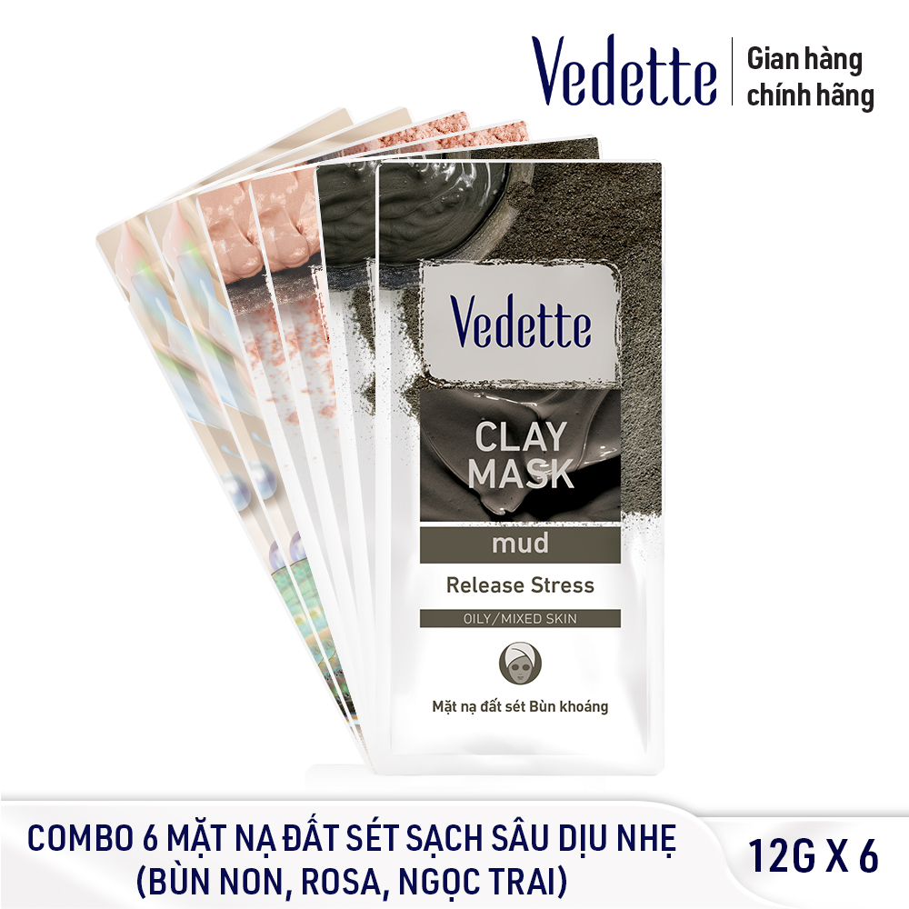 Combo 6 Mặt Nạ Đất Sét 12G Vedette - Thanh Lọc Và Hồi Phục Da - Bùn Khoáng Rosa Ngọc Trai