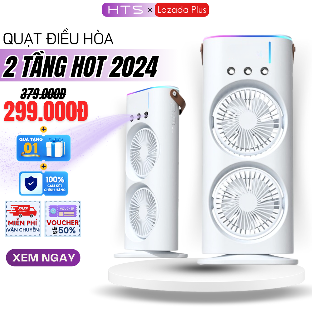 Quạt Điều Hòa Phun Sương Tích Điện MI-LUX A3 Plus Quạt Hơi Nước Tích Hợp Đèn LED Với 2 Cánh Gió 3 Đầ