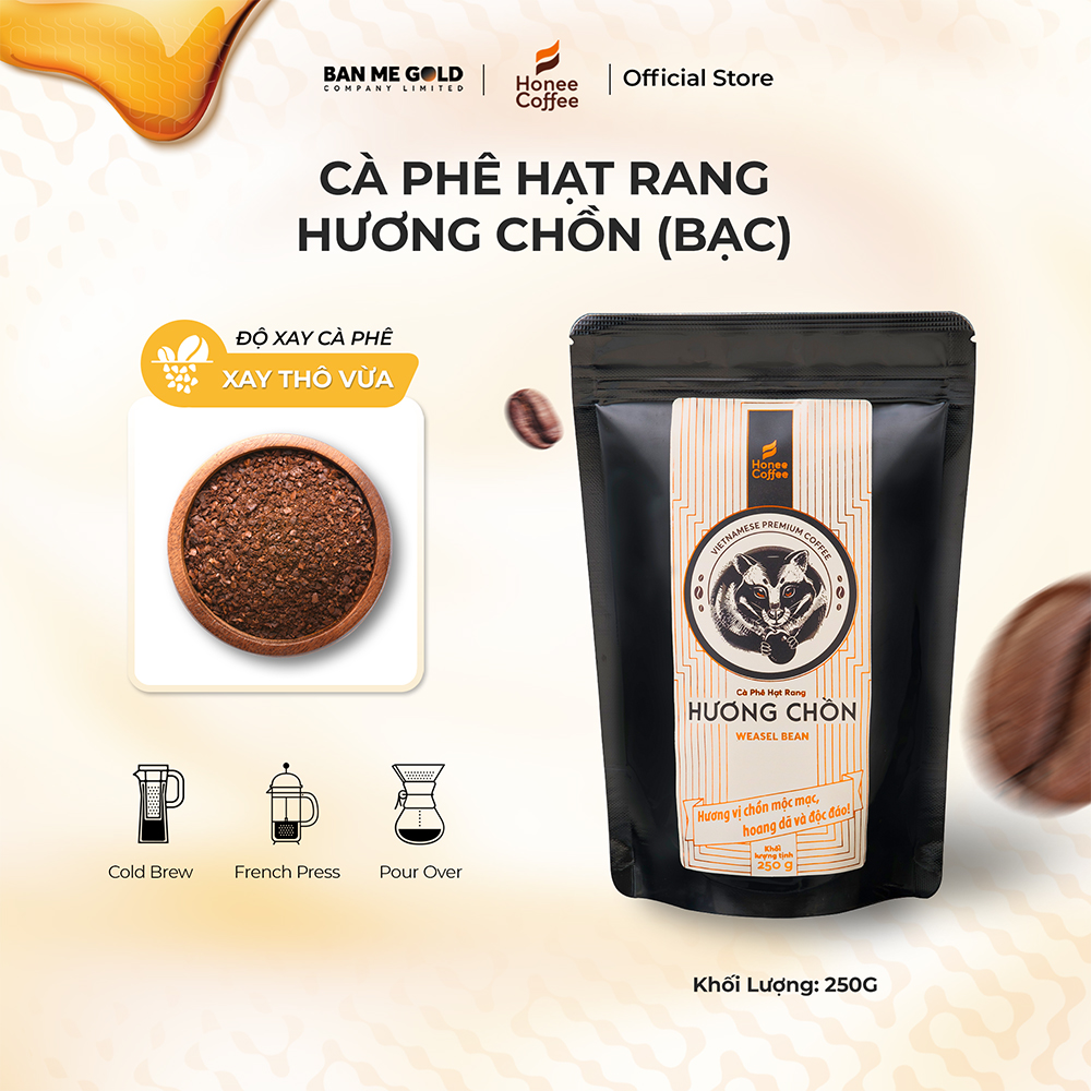 [CAO CẤP] Cà Phê Hương Chồn (Bạc) Hạt Rang Mộc (250g) Cafe Chồn Nguyên Chất Chính Hãng Ban Me Gold -