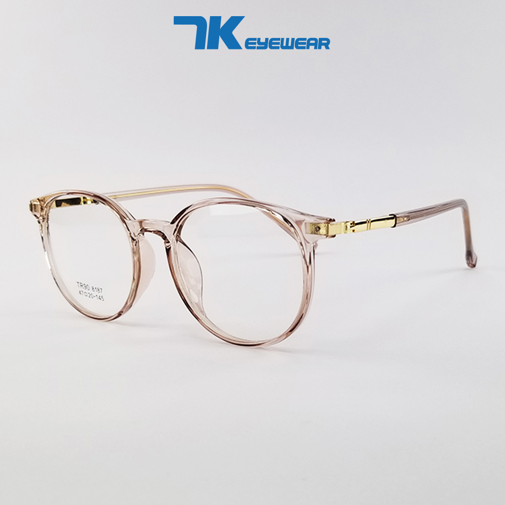 Gọng kính cận nam nữ mắt tròn 7K8187 nhựa màu đen hồng ghi xám. Tròng kính giả cận 0 độ chống ánh sá