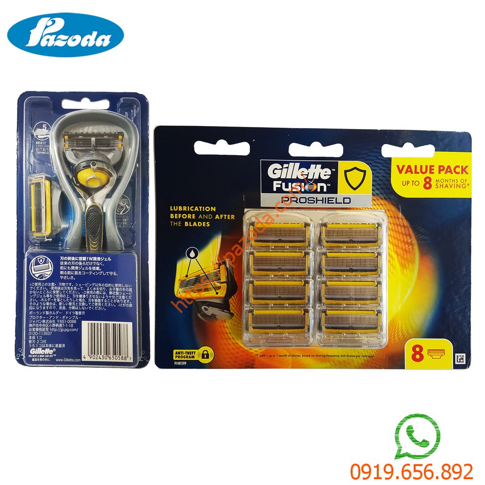 Combo Dao Cạo Râu Và Hộp 8 Đầu Cạo Gillette Fusion5 Proshield (1 Cán + 1 Đầu Cạo Gắn Sẵn Và 9 Đầu Cạo Dự Phòng)