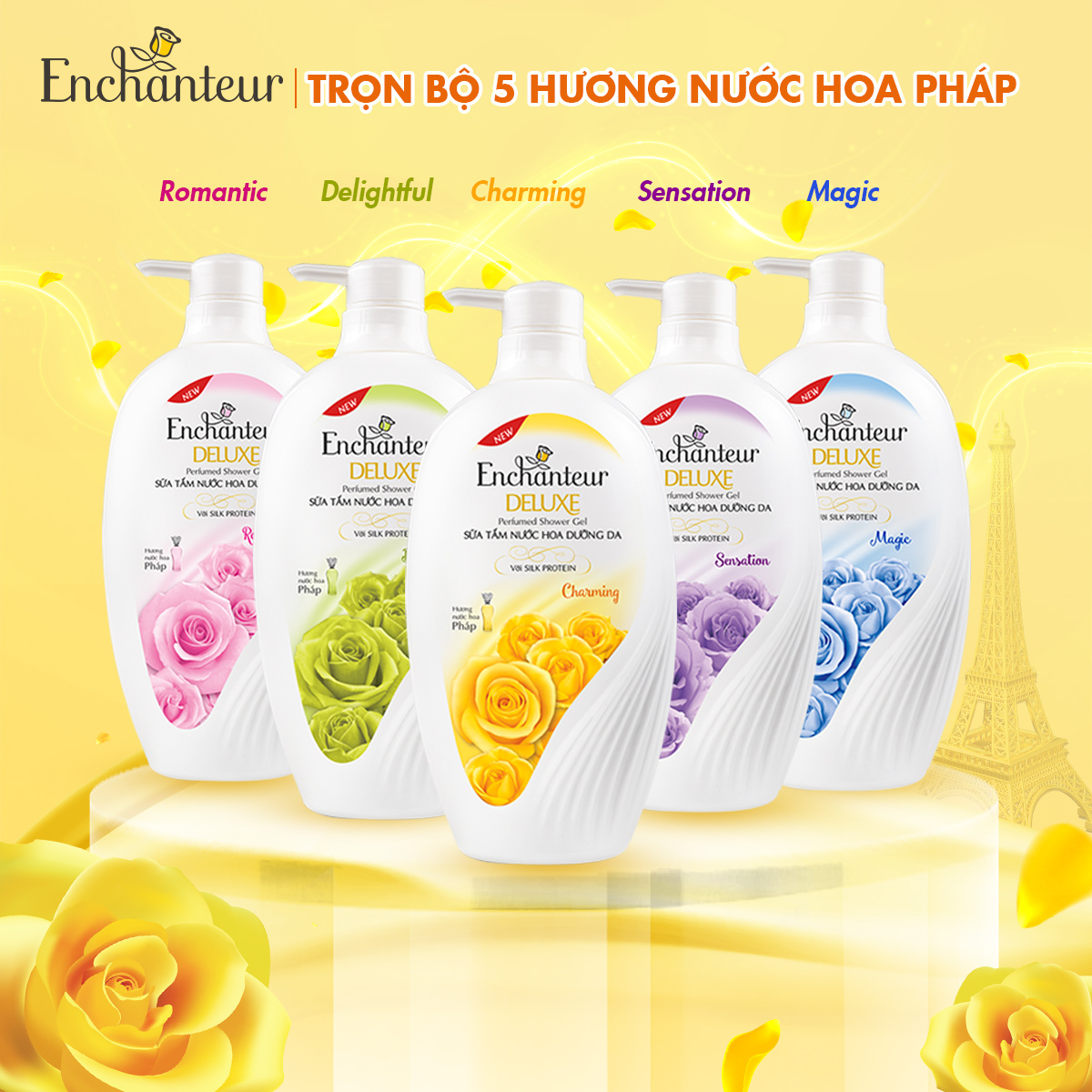 [Seasonal] Sữa tắm nước hoa dưỡng da Enchanteur Charming/Sensation 650g + Tặng túi sữa tắm 200g (quà