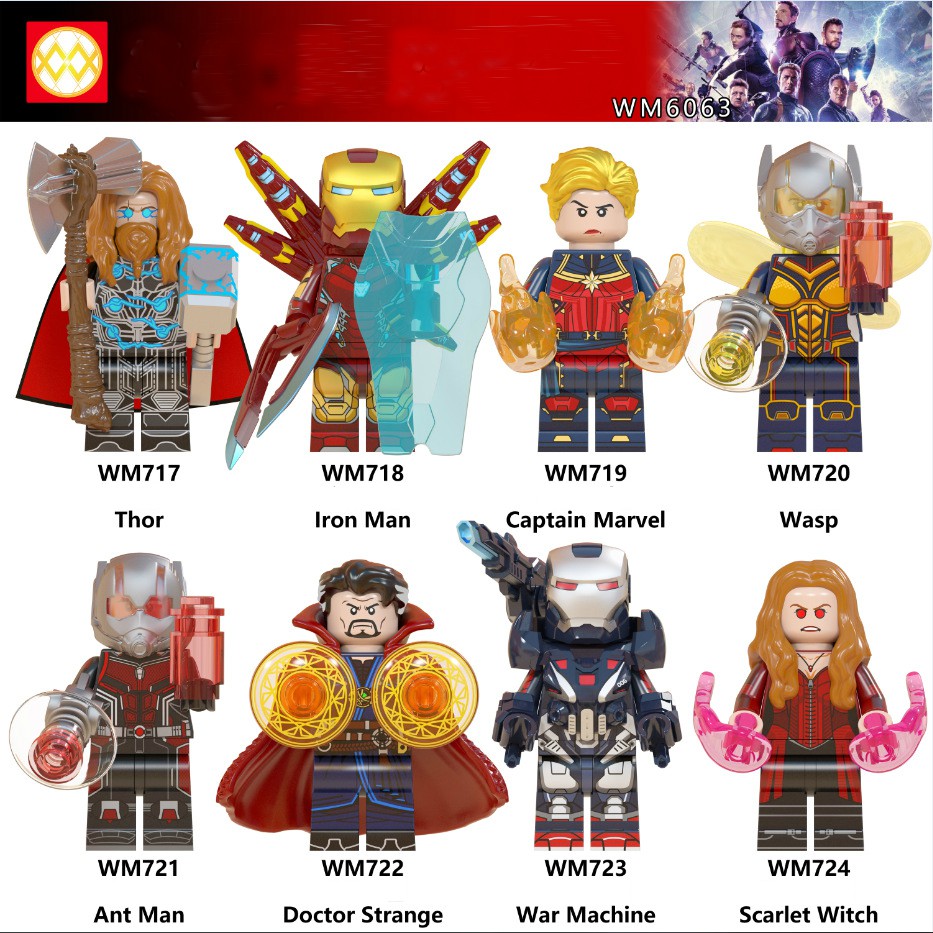 Lego Minifigures Marvel Các Nhân Vật Thor Iron Man Captian Ant Man War Machine Wasp WM6063 WM717 WM718 WM719 WM720 WM721