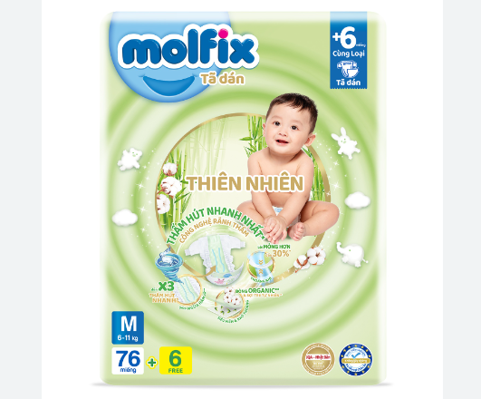 Bỉm / Tã dán Molfix size M 82 miếng cho bé 6-11 Kg