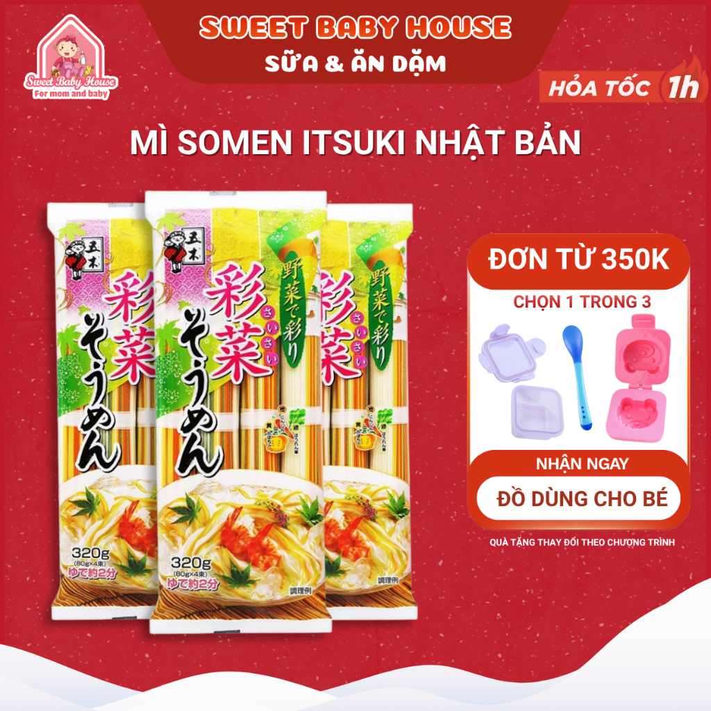 Mì somen rau củ tách muối Itsuki Kitty Nhật Bản 320g cho bé ăn dặm - Sweet Baby House