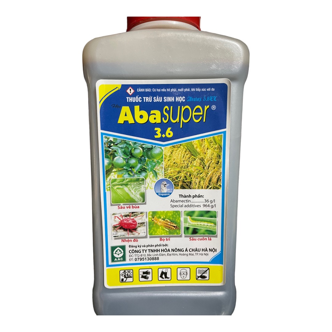 Thuốc trừ sâu sinh học hiệu Aba Super 3.6 (450ml) thuốc trừ nhện đỏ bọ trĩ sâu cuốn lá gây hại trên 