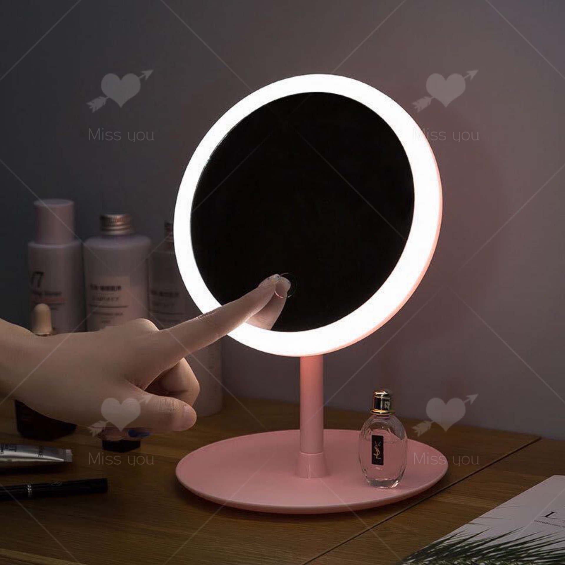 [HCM]Gương Trang Điểm Tròn Để Bàn Có Đèn Led Cảm Ứng 3 Chế Độ Ánh Sáng Sạc Điện USB - Gương Thông Minh Có Đèn Cảm Ứng Siêu Lung Linh Magic Makeup Mirror with Sensor Led