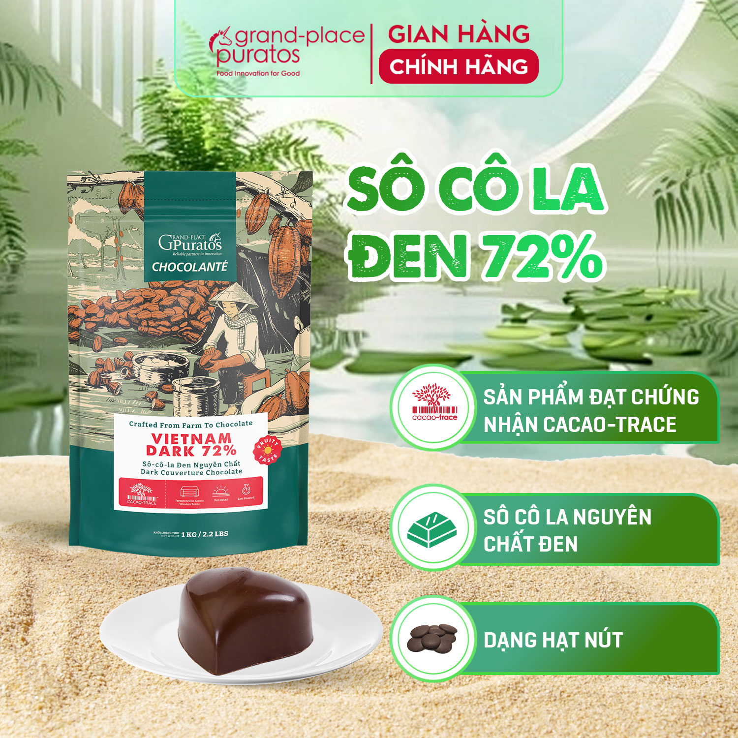 [Chỉ Giao HCM] Socola Nguyên Chất Đen 72% Puratos Grand-Place VN-1KG-4009127