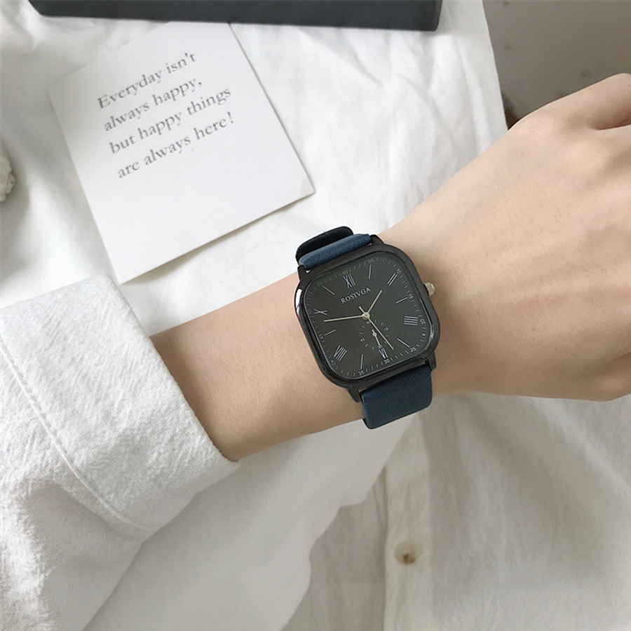 Đồng Hồ Nam Nữ Dây Da ROSIVGA - Đồng hồ đeo tay thời trang mặt vuông