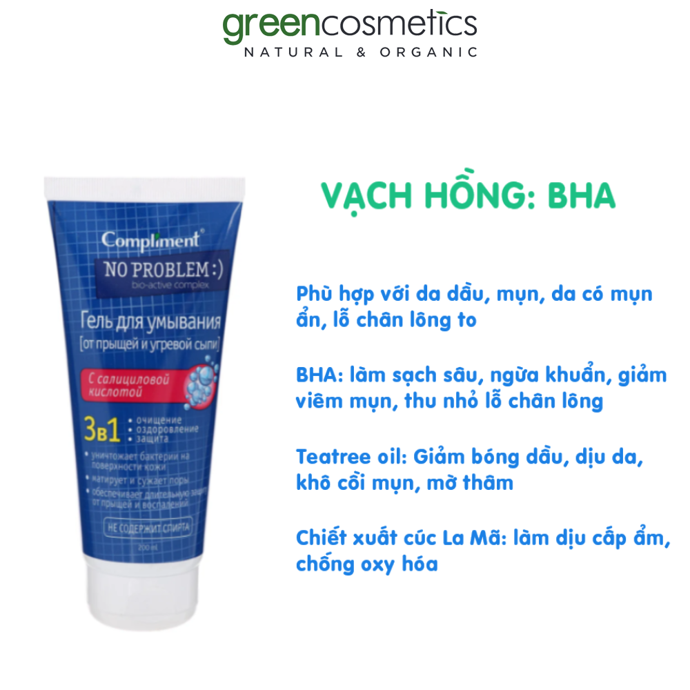 Gel Sữa Rửa Mặt Thành Phần BHA Compliment Noproblem Giảm Dầu Mụn 200ml