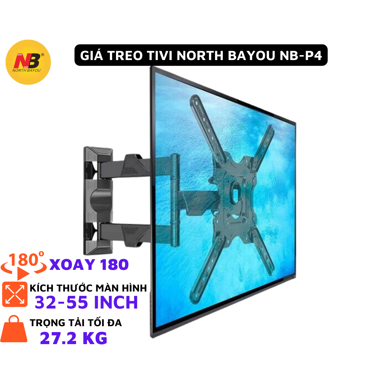 Giá treo tivi NB-P4 Khung treo tivi xoay đa năng North Bayou NB-P4 từ 32 đến 55 inch - Xoay mọi góc 