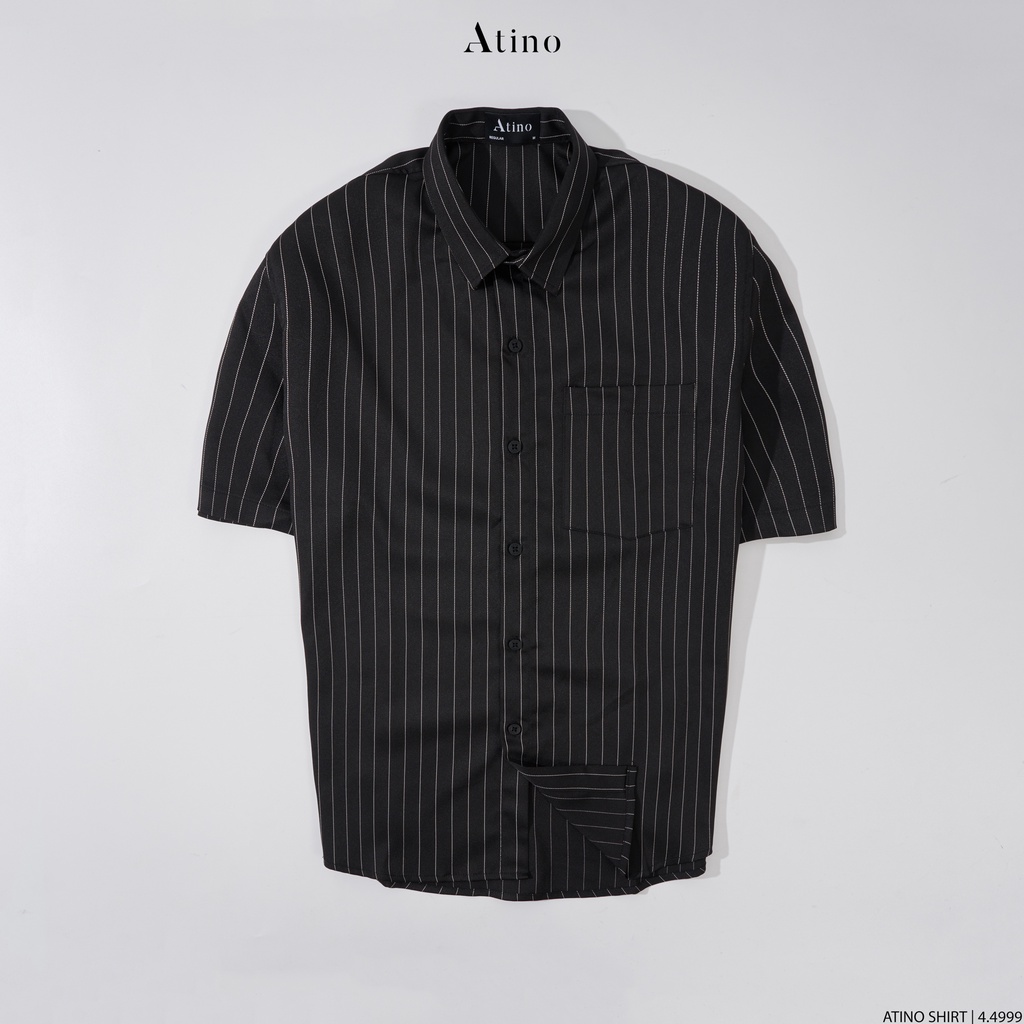 Áo Sơ Mi Cộc Tay Nam Kẻ ATINO Vải Cotton mềm mịn thoáng mát Form Regular SM4.4999