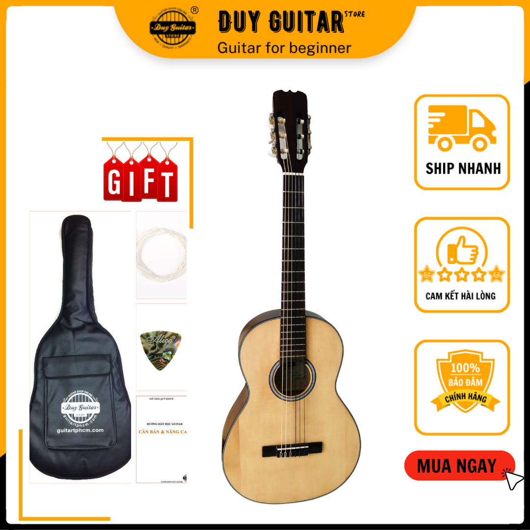 Đàn guitar classic mini DVE70C size 3/4  đàn ghita âm thanh tốt dành cho trẻ em + Tặng giá trình Bao da phụ kiện đàn guitar