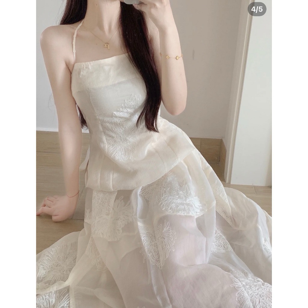 Sét áo 2 dây hở lưng kèm chân váy dáng dài tiểu thư Danny Dress