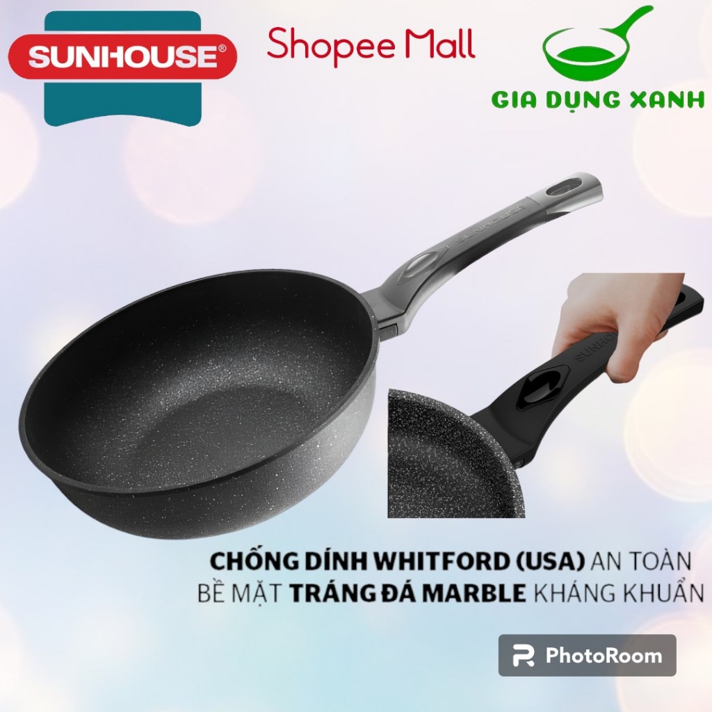 Chảo chống dính sâu lòng Sunhouse SBDS-26 size 26cm - Chảo chiên 26cm 28cm 30cm Phủ chống dính vân đ