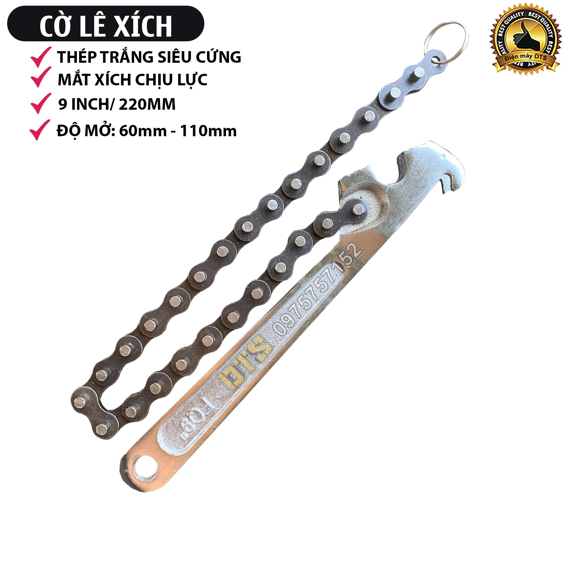 Cờ lê xích thép trắng 9 inch/ 220mm mỏ lết xích siêu cứng mắt xích chịu lực cao cờ lê răng cưa mở nắ
