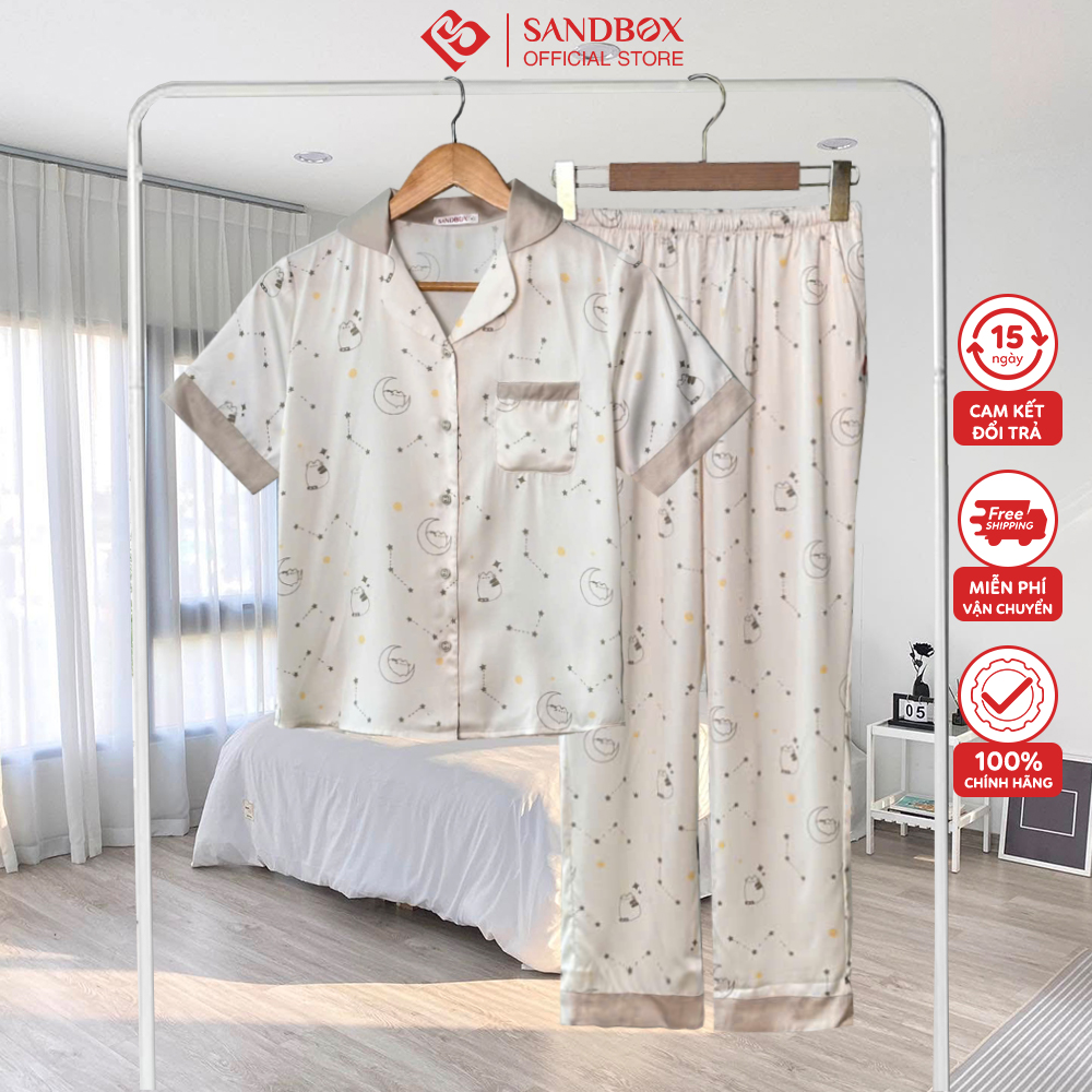 Bộ Pijama Nữ SANDBOX Tay Ngắn Quần Dài Chất Lụa Nhật Cao Cấp Mềm Mịn Họa Tiết Thiết Kế Phối Màu - BP