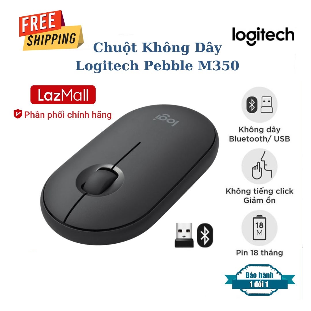 [ LazMaII SALE HÀNG CHÍNH HÃNG ] Chuột không dây bluetooth Logitech Pebble M350 - Kết nối Bluetooth/