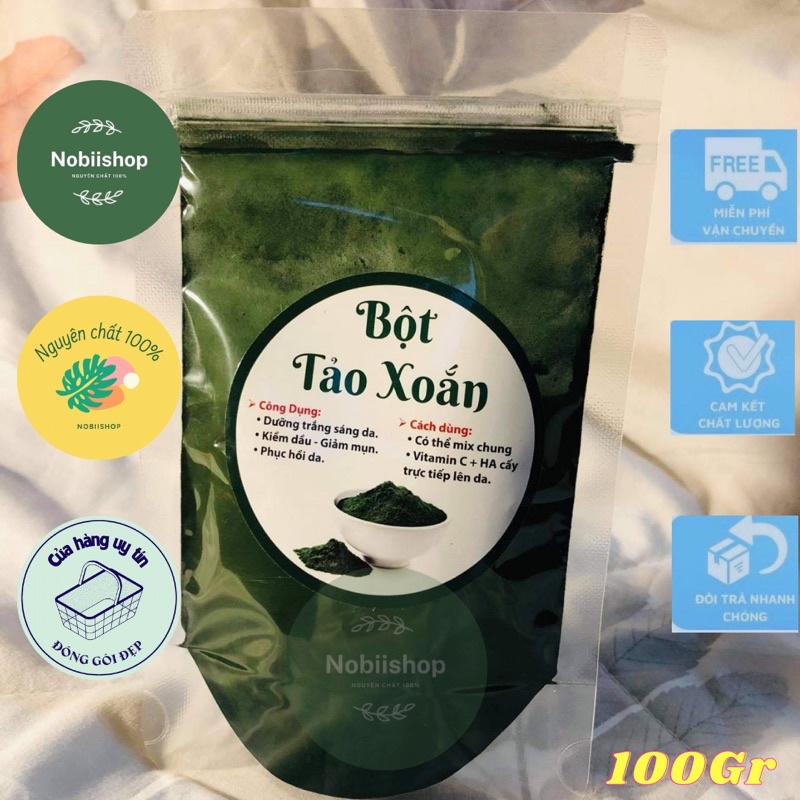 100GR Bột Tảo Xoắn Nguyên Chất- Handmade- Nobiishop- Đắp mặt nạ