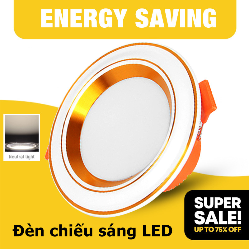 Đèn LED âm trần Rạng Đông  Đèn downlight Đèn Led âm trần ánh sáng trắng 3 màu 7w phi 90 viền vàng vi