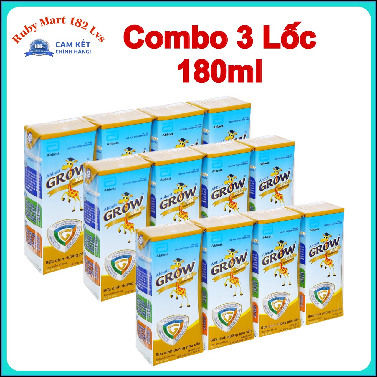 [Date 10.2025] Combo 3 Lốc Sữa Pha Sẵn Abbott Grow 180ml Vani (12 Hộp)