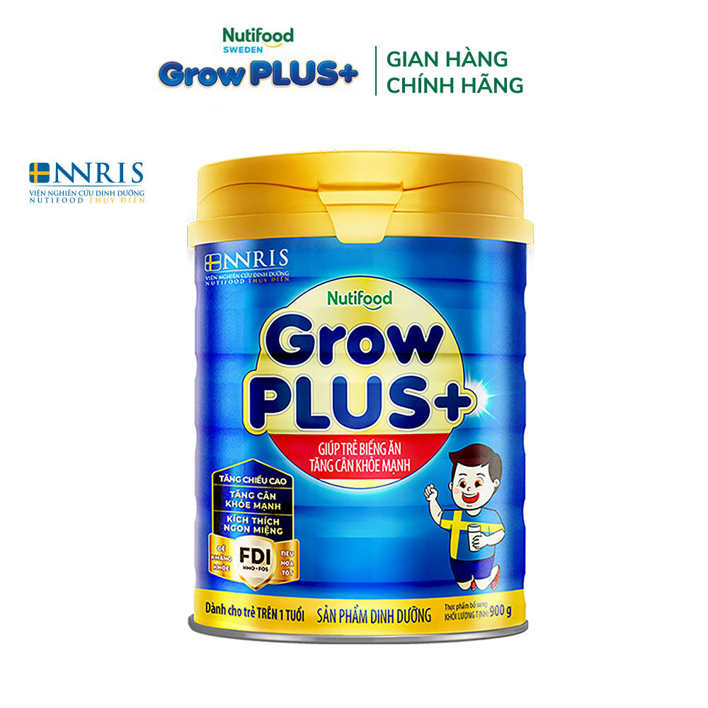 Sữa Bột Nutifood GrowPLUS+ Biếng Ăn (Xanh) - Hỗ Trợ Kích Thích Ngon Miệng Tăng Cân Khỏe Mạnh (Lon 900g)