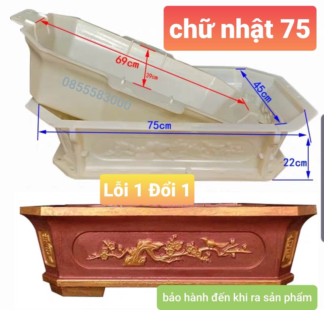 khuôn chậu cảnh chữ nhật 75 vát góc . (khuôn chậu ABS có lòng trong)