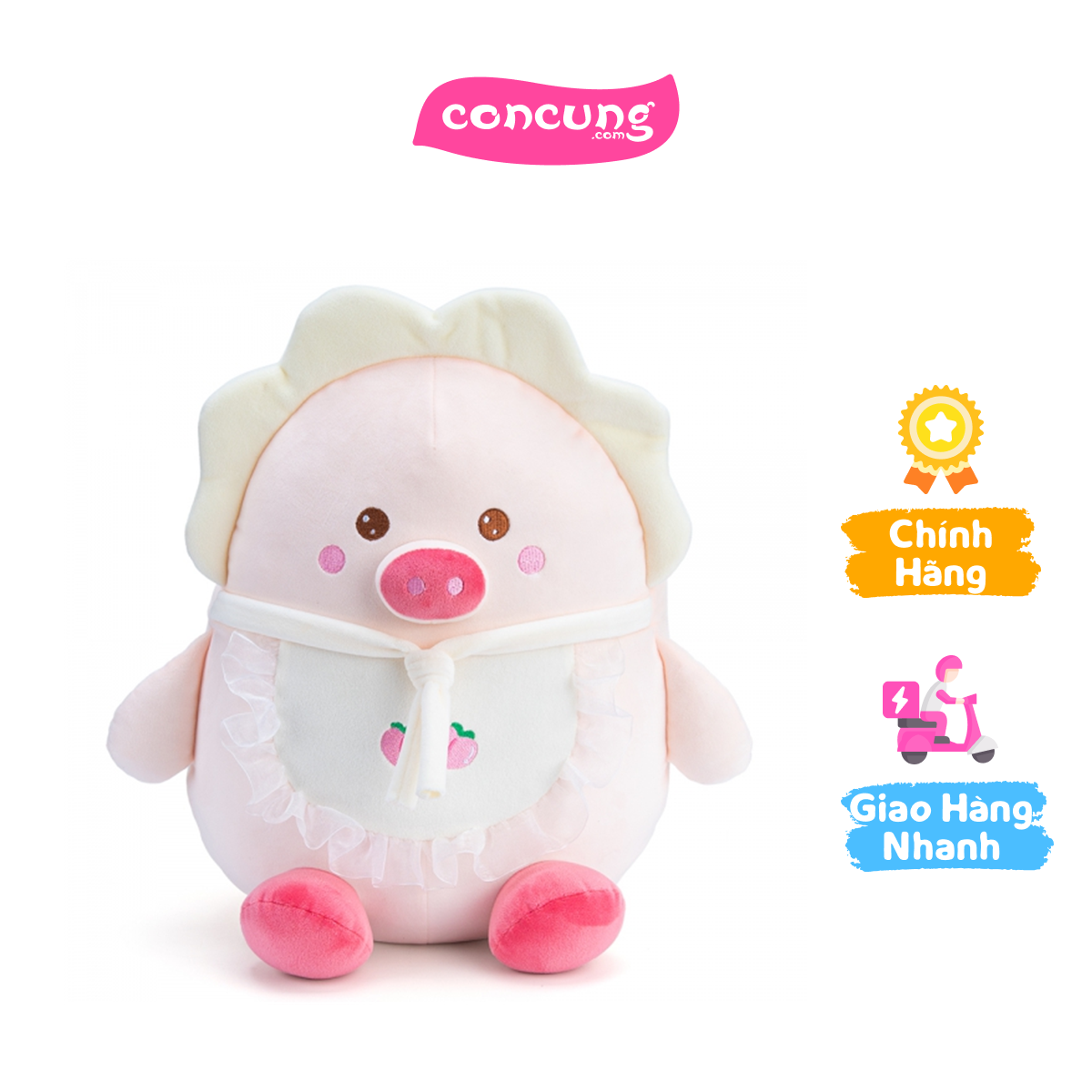 Thú bông bé heo hồng đeo yếm quả đào Animo (TN)