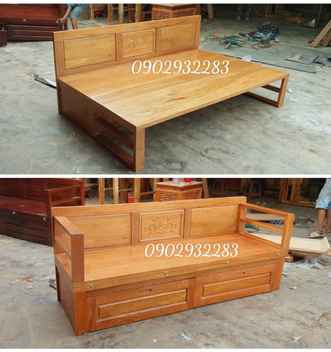 Ghế giường ghế Sofa giường  gỗ sồi cau 100% tự nhiên  gỗ dày chắc chắn  40cm