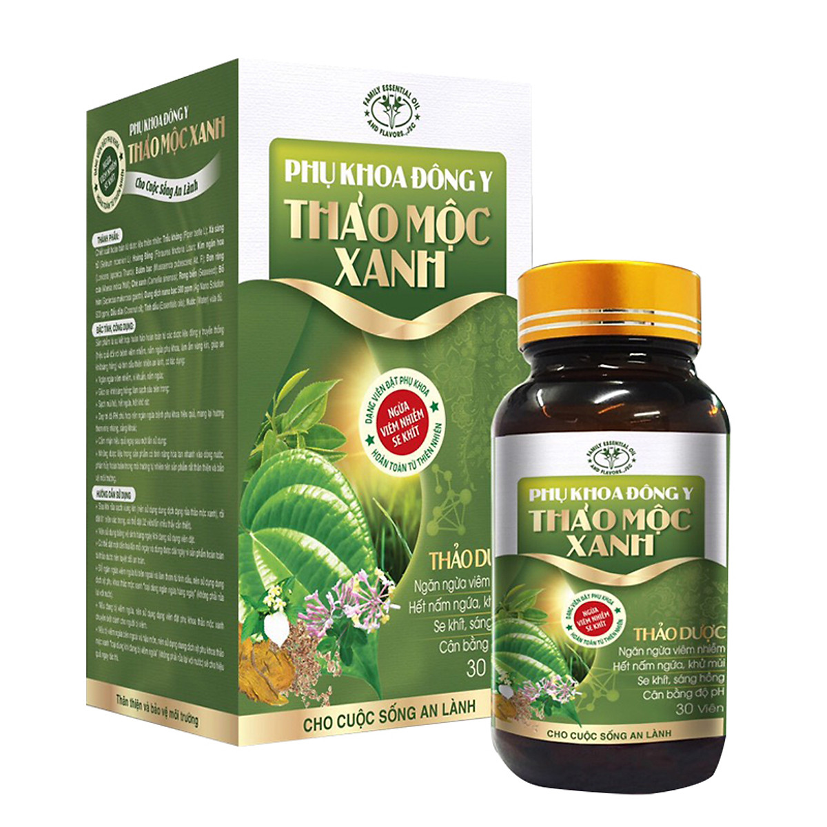 Viên đặt giúp Ngừa Viêm Nhiễm- Se Khít Sáng Hồng - Phụ khoa Đông Y Thảo mộc xanh FML FAMILY (Lọ 30 viên)