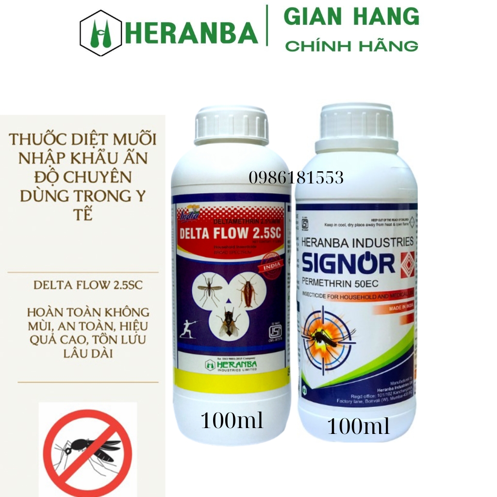 Combo 2 Lọ Thuốc Diệt Côn Trùng Khắc Chế Hoàn Toàn Muỗi Kháng Siêu Mạnh SIGNOR 100ML Và DELTA FLOW 1