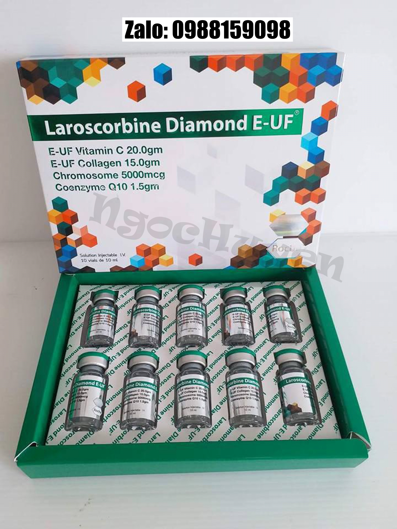 Làm Trắng Da Collagen Laroscorbine Diamond E-UF 1 hộp 10 ống - Mix Truyền Trắng, Trắng Da