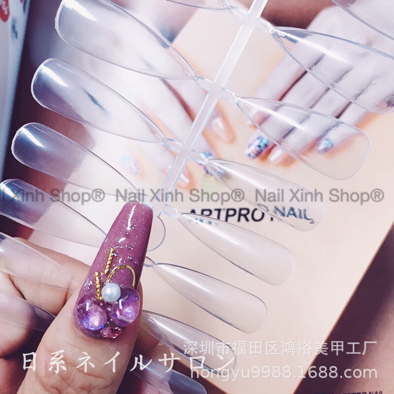[HCM]Móng Tay Giả (Móng Úp) 1 vỉ 24 Móng Đủ Cỡ Màu Trong Suốt Tự Nhiên Form Nhọn + Kèm Keo Dán Móng 2gchuyên dụng design cho nail salon (24 móng/vỉ)