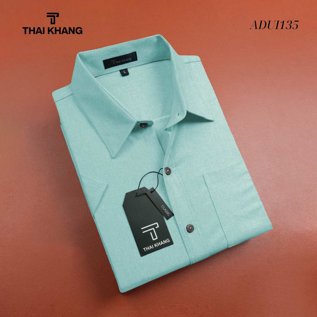 Áo sơ mi nam trung niên form rộng THÁI KHANG loại áo sơ mi ngắn tay vải đũi mềm ATK29