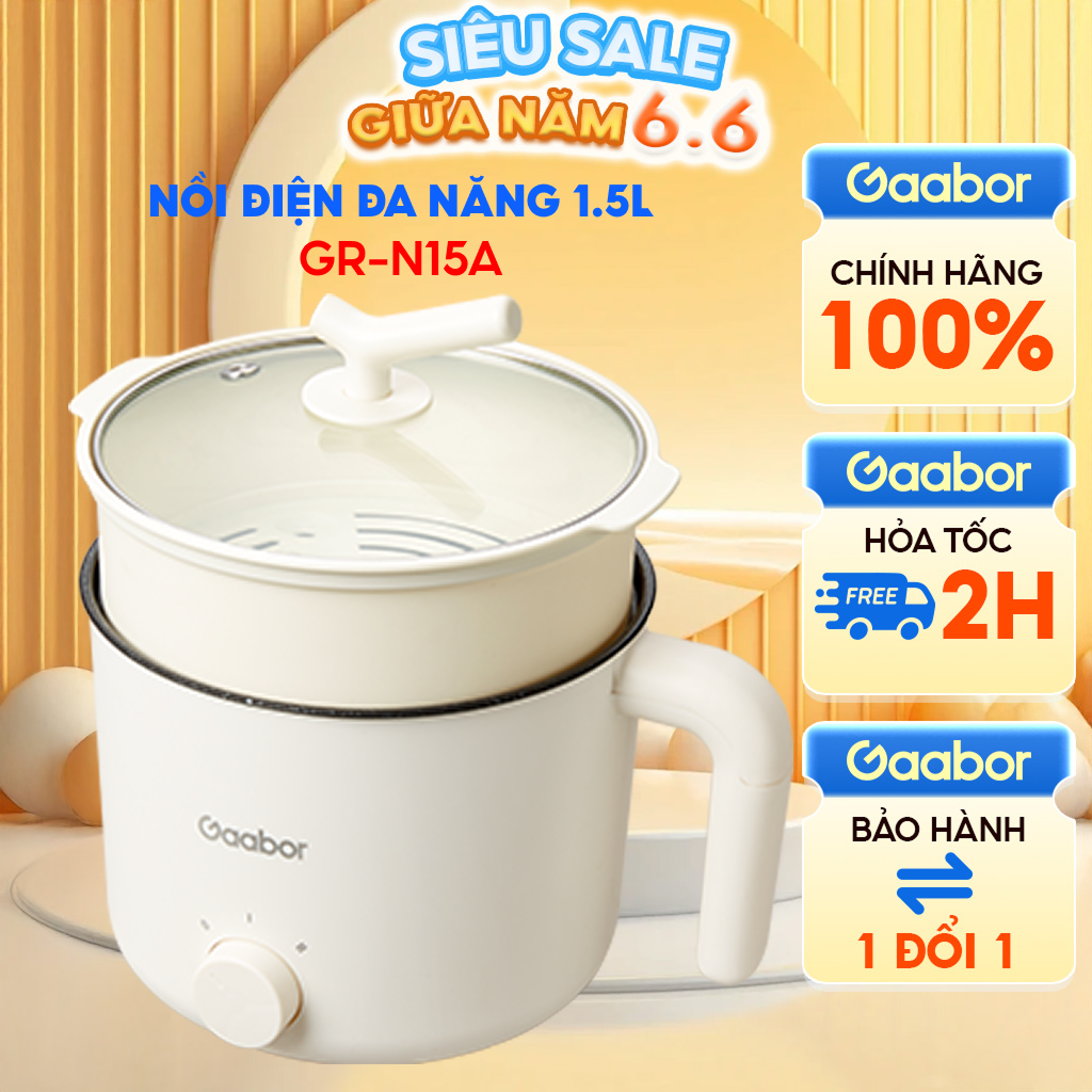FLASH SALE Nồi điện đa năng dung tích 15L Gaabor GR-N15A công suất 600W 2 mức nhiệt tặng kèm xửng hấ