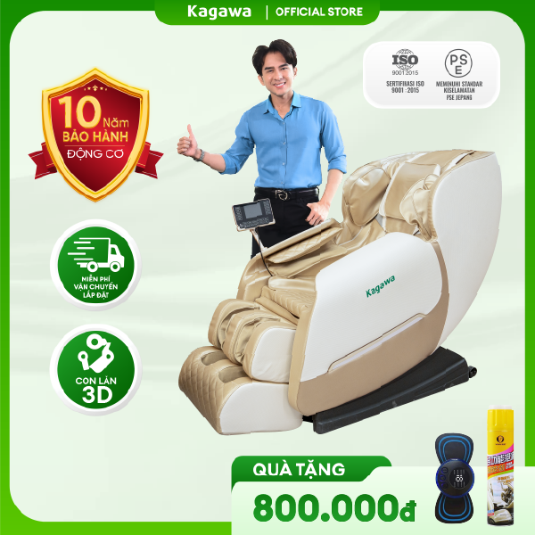 Ghế Massage Toàn Thân Kagawa K85 - Trắng và Kem, Kích thước 750x1460x1070mm