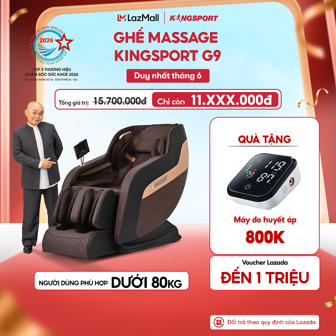 Ghế Massage Toàn Thân KingSport G9 - Công Nghệ Làm Ấm Warmtech, 5 Bài Tập Tự Động, Màu Đen/Xám